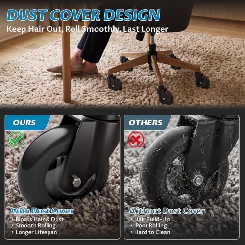 Onemake 3" Office Chair Wheels Replacement with Dust Covers, Set of 5