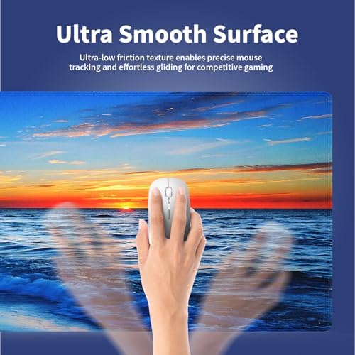 Sunset Glow Over The Blue Ocean Large Mouse Pad, Sea Wave Scene Desk Mat