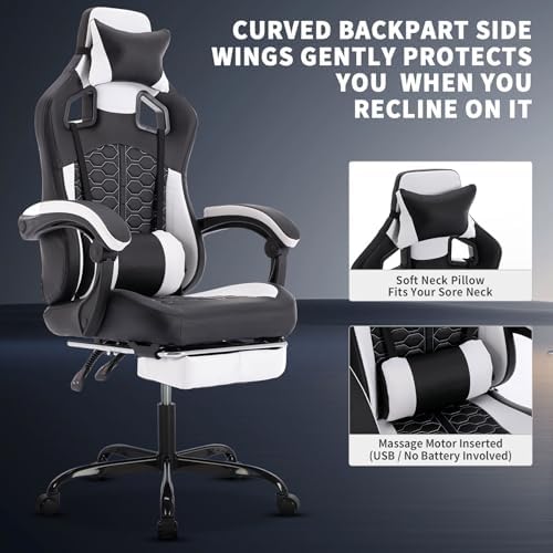 Ergonomic Gaming Chair for Adults with Footrest and Massage, Black