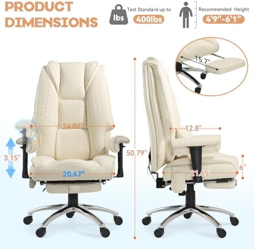 Vibrate Massage Heated Executive Office Chair for Home Office, Beige