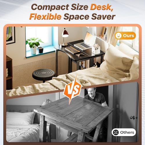 Huuger Folding Desk with Storage Shelf, 23.6 Inch Foldable Computer Table