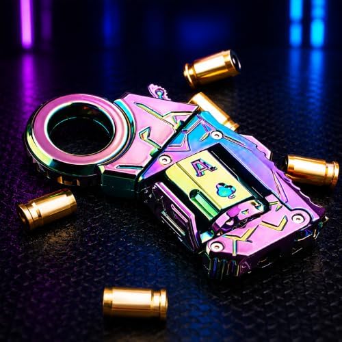 Metal Fidget Toys Gun for Adults: EDC Stress Relief Fidget Spinner Toy, 5 in 1 Mini Cool Fidgets Guns with Slider & Finger Ring for Men (JJ011 - Colorful)