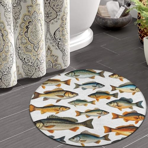 Men's Large Home Decor Mat, Soft Round Yoga Carpet, Non Slip Machine Washable Home Office Circle Rug Watercolor Few Freshwater Cartilaginous Fish Marine Life