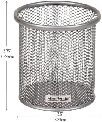 Mind Reader Pen and Accessories Holder, Desktop Organizer, Office, Metal Mesh, 3.5"L x 3.5"W x 3.75"H, Set of 3, Silver