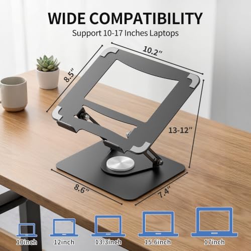ALASHI 360° Rotating Laptop Stand, Multi-Angle, 10-17", Black