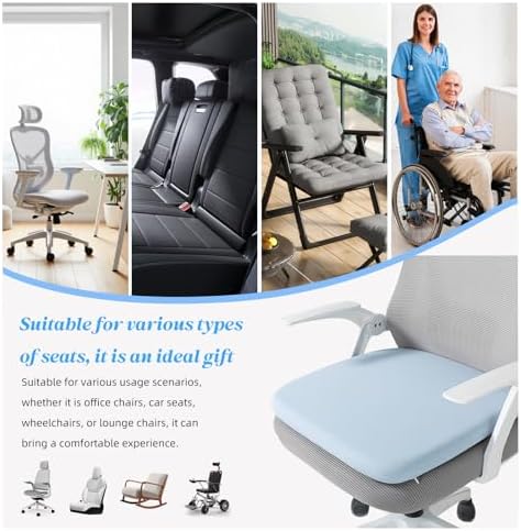 SheRest Office Chair Cushion with Straps, Memory Foam Seat Cushion with Removable Cover, Suitable for Office Chairs, Car Seats, and Airplane Seats, Blue, Large