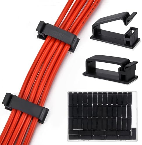 50Pcs Self Adhesive Cable Management Clips,Cable Organizers Wire Clips Cord Holder for PC Laptop Ethernet Cable Desktop Home Office(1.52’’ x 0.59’’ x 0.57’’, Black)
