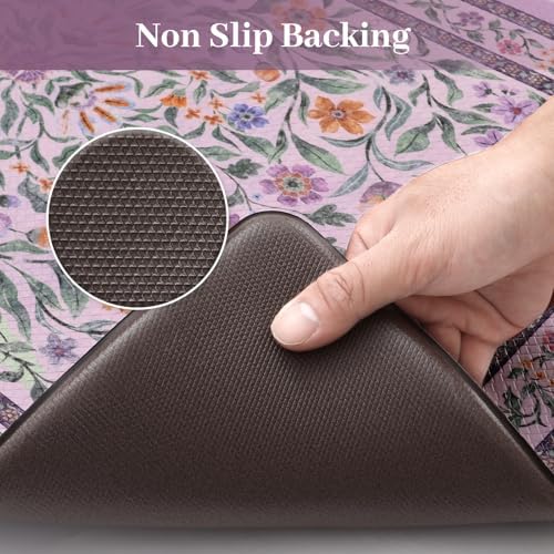 KIMODE Anti Fatigue Kitchen Mat,Cushioned Boho Flower Kitchen Rug Sets of 2