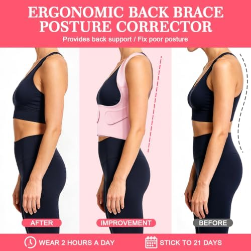 Posture Corrector for Women, Improving Hunchback Posture(Pink, Medium）