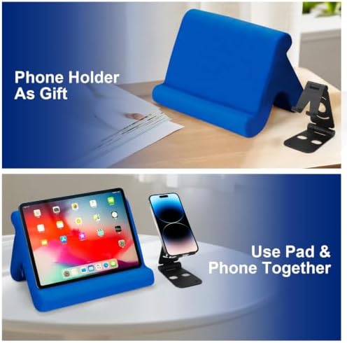 Universal Multi-Angle Tablet Stand Holder-Soft Pad Stand with black phone holder for Lap,Knee,Sofa and Bed,Compatible with iPad Pro 9.7,10.5,12.9 Air Mini 4 3,Kindle,Galaxy Tab,E-Reader (Blue)