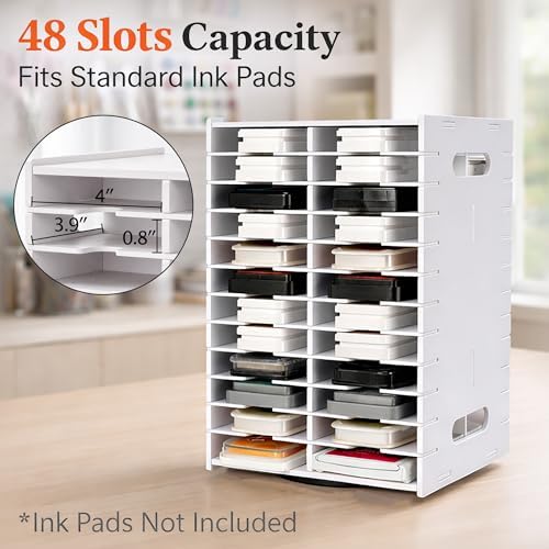 FlexiWilo 48-Slot Rotating Ink Pad Organizer, Desktop Craft Storage, White