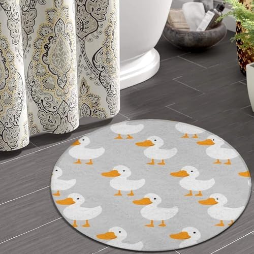 Large Home Decor Mat, Soft Round Yoga Carpet, Non Slip Machine Washable Kitchen Office Circle Rug White Gooses