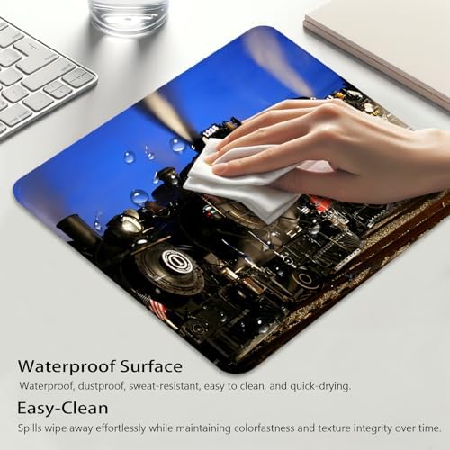 Historic Old Trains Mouse Pad, Vintage Steam Locomotives at Dusk Desk Mat