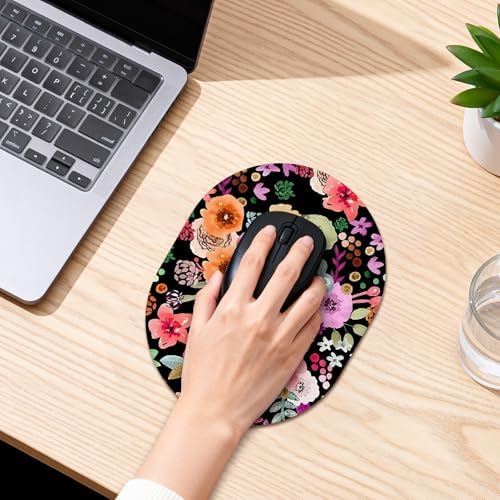 Oval Mouse Pad 6x8in Non-Slip for Laptop,Watercolor Flowers