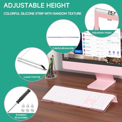 Ergonomic Computer Keyboard Stand - Adjustable Keyboard Riser Tilt Clear and Pink Acrylic Keyboard Tray Non-Slip Elevated Typing Key Board Holder Lift for Home Office Desk Accessories