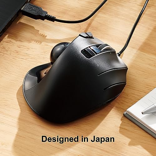 ELECOM EX-G Wired Trackball Mouse, Ergonomic, Thumb Control, Smooth Tracking Roller Ball, 6 Programmable Buttons, Tilt Scroll Computer Mice for PC Mac