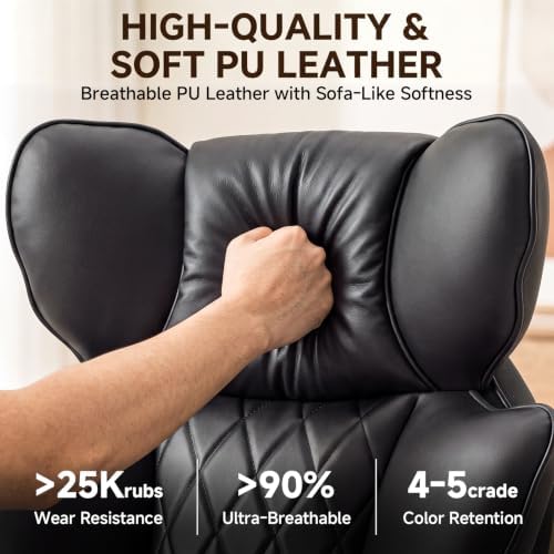 Leather Big and Tall Office Gaming Chair with Footrest Ergo Lumbar Support