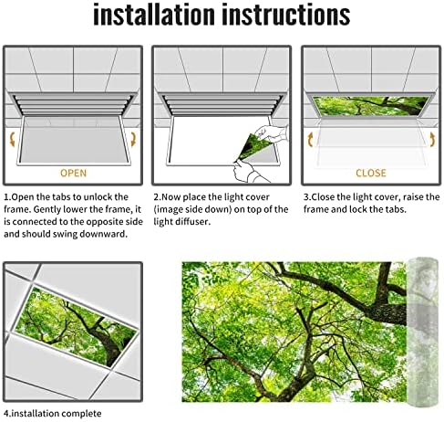 Fluorescent Light Cover Decorative Ceiling Light Filters,Tree pattern,for Classroom Office Hospitals Home Ceiling Decorative,2ft x 4ft,Green