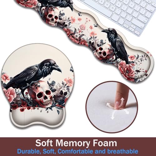 Keyboard Wrist Rest and Mouse Pad Wrist Support with Lace-Shaped Coaster Set, Ergonomic Gel Memory Foam and Anti-Slip Base, Easy Typing and Pain Relief - Rose Skeleton