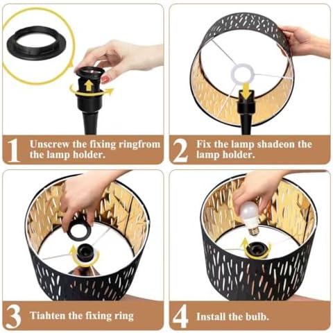 ONEWISH Touch Bedside Lamp for Bedroom, 3-Way Dimmable Table Lamps for Nightstand, Black Cutout Shade with Gold Lining Desk Lamp for Living Room, End Tables, LED Bulb Included