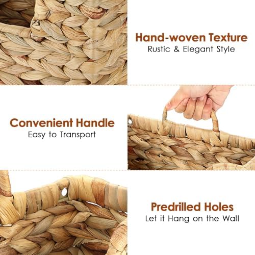 BTSKY Woven Magazine Holder, Hanging Water Hyacinth Mail Baskets for Wall