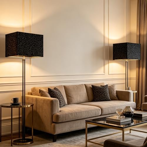 GO&SO Large Rectangle Lamp Shades Set of 2,16"Lx8"W x10"H Black Leopard