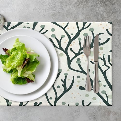 Marine Ocean Inspired Linen Placemats, Abstract Art Minimalist Table Mats for Table Washable Heat Insulation Thick Dining Mat, Indoor/Outdoor 12X18 in 6 Pcs