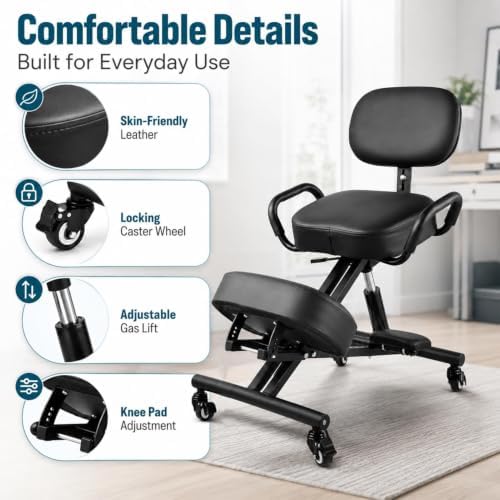 Ergonomic Kneeling Chair with Backrest, Improve Postures Thick Cushions