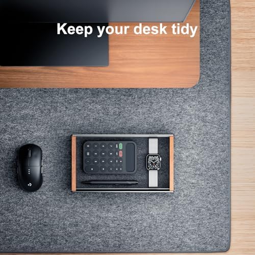 UPERGO Walnut & Aluminum Desk Drawer Organizer, Valet Tray Catchall for Men