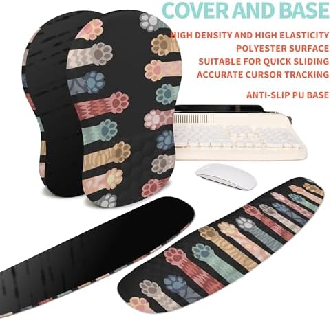 2-in-1 Ergonomic Set, Wave Rise Keyboard Wrist Rest and Massage Bulge Slope Mouse Pad Wrist Support, Cushion Memory Foam Integrated to Relieve Wrist Pain, Multicolour Cat Claws