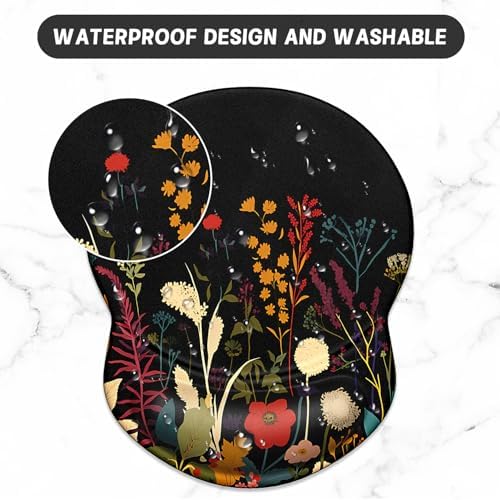 ITNRSIIET Ergonomic Mouse Pad with Gel Wrist Support Small Wrist Rest Smooth Surface Non-Slip PU Base Comfortable Office Supplies Pain Relief, 8.7 x 7.2 inches, Pretty Flowers Plants