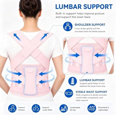 Posture Corrector for Women and Men Shoulder Back Brace (Pink, X-Large)