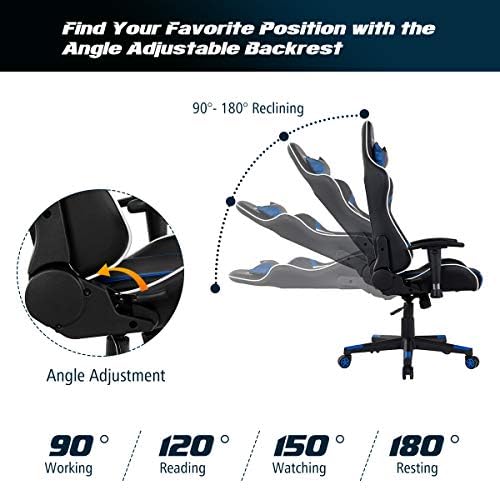 Goplus Gaming Chair - Racing Style, High Back PU Leather, Adjustable Arms & Headrest, Ergonomic Reclining Game Chair with Rolling Swivel Base