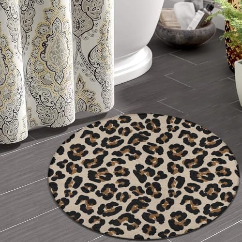 Large Home Decor Mat, Soft Round Yoga Carpet, Non-Slip Machine Washable Kitchen Office Circle Rug Compatible with Leopard Cheetah Print
