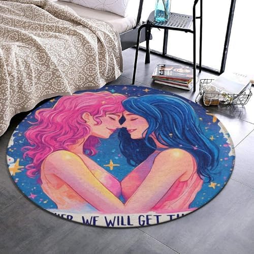 Large Round Area Rug Home Decor Modern Bathroom Rug Kitchen Office Circle Rug for Living Room Sofa Circle Cute Mat Lesbian LGBT Girl Pride Love, 36inch