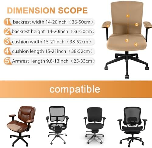 Tallew 4 Pcs Office Chair Covers Set Computer Universal Protective Stretchable Chair Seat Covers Desk Armrest Cover Slipcovers Pads Office Cushion Backrest for Rotating(Regular,Camel)