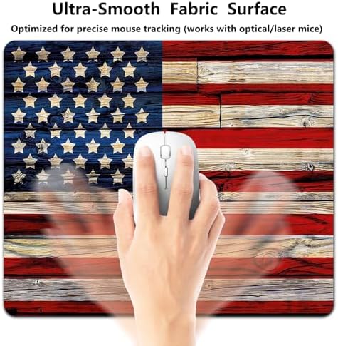 9.5x7.9 Inch Office/Gaming Mouse Pad, American Flag Design on Rustic Wood Texture Patriotic Country Style, Cute Anti-Slip Mat for Desk Decor