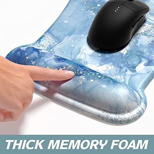 ITNRSIIET Mouse Pad Wrist Support Keyboard Wrist Rest Pad Ergonomic Mousepad Non-Slip Memory Foam Keyboard Pad Easy Typing Pain Relief Perfect for PC Laptop Gaming Office, Blue Abstract Marble