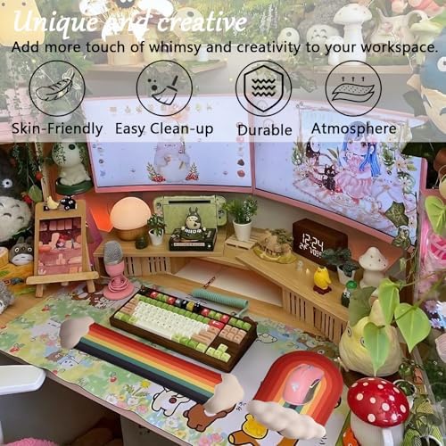 Cute Rainbow Mouse Pad with Wrist Rest for Mouse Pad Gel Cloud Keyboard Wrist Rest PU Base Silicone Ergonomic White Cloud Mouse Wrist Pad Support for Gaming Desk Laptop Home Office
