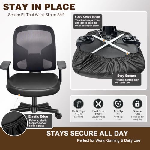 NeColorLife Large Waterproof PU Leather Office Chair Seat Cover
