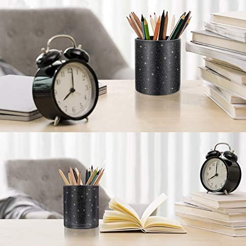 Pen Holder for Desk,Stand for Office Luxury Glitter Pencil Cup for Women Men Leather Organizer for Adult Teen, Black