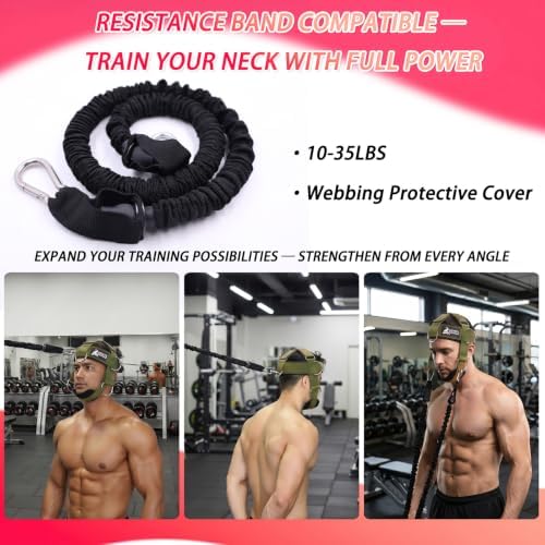 Adjustable Neck Harness with Pulley System & Resistance Bands – Multi-Directional Neck Weight Lifting Training for Strength, Stability & Posture – Padded Head Strap for Athletes & Fitness