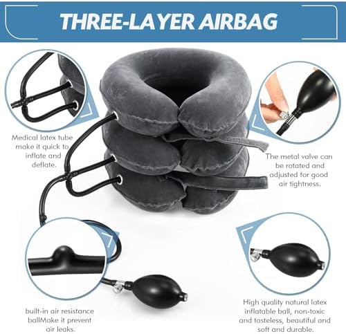 Neck Stretcher, Cervical Traction Device, Neck Traction Device, Neck Pain Relief, Adjustable Inflatable Neck Brace & Neck Stretcher, Neck Decompression Home Use (Dark Gray)