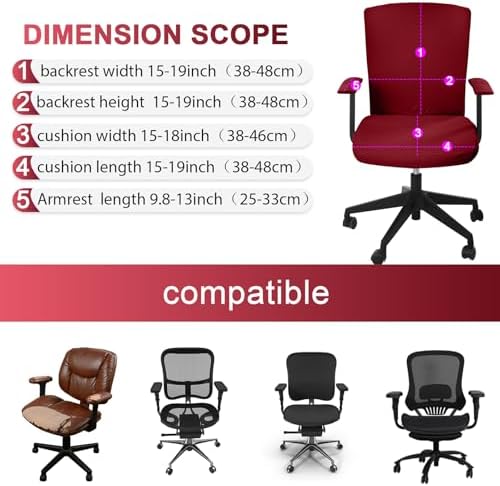 Tallew 4 Pcs Office Chair Covers Set Computer Armrest Slipcover Seat, Red