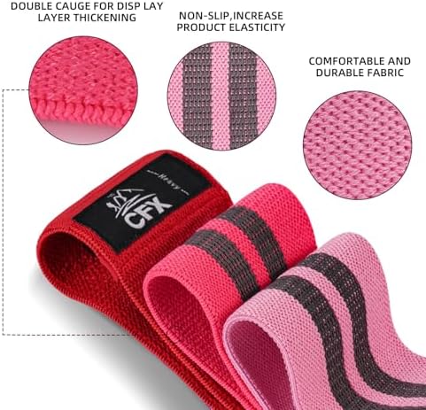 CFX Resistance Bands Set, Exercise Bands with Non-Slip Design for Hips & Glutes, 3 Levels Workout Bands for Women and Men, Booty Bands for Home Fitness, Yoga, Pilates