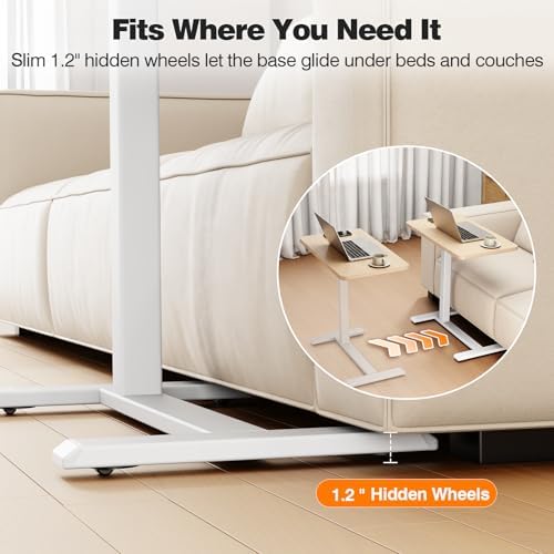 ROMOON Overbed Table with Wheels, Height Adjustable Hospital Bedside Table