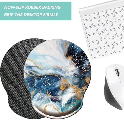 Mouse Pad with Wrist Support, Ergonomic Mouse Pad with Memory Foam Wrist Rest Cushion, Non-Slip Rubber Base Gaming Mice Pad for Home Office Computer Laptop, Green Golden Marble
