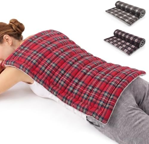 Extra Large Microwave Heating Pad for Back, 24.4 X 14.17 Tartan Red