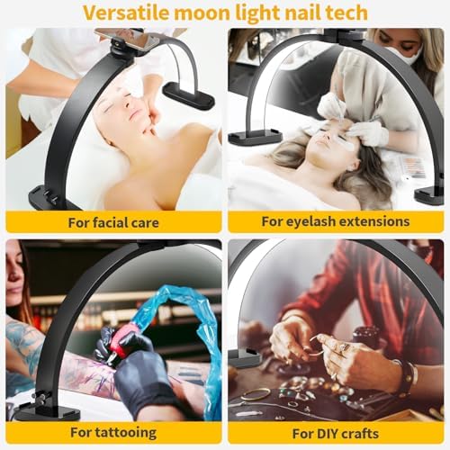 CGBE Nail Tech Light: 30.7" Half Moon Nail Desk Lamp with Phone Holder