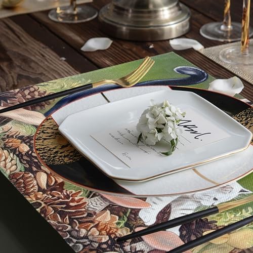 Cloth Placemats Set of 6 for Dining Table, Cat Stretching Kitchen Placemats Heat Resistant Place Mats Linen Washable Table Mats, 12x18 in